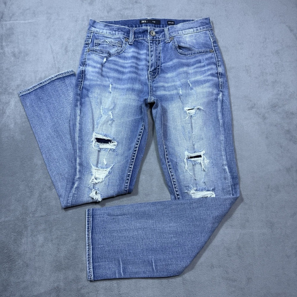 BKE Jeans Mens 33x30 ALEC Distressed Slim Straight Lowrise Stretch Denim USA